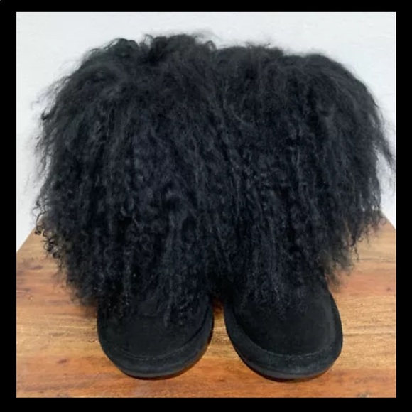 Bearpaw Boo Shaggy Black Bootie Girl Boots 13 - Picture 1 of 12